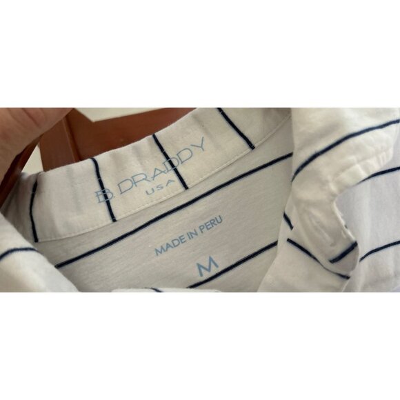 B DRADDY PIMA Cotton Polo Shirt Pocket Embroidered Logo White Blue Pinstripes - - Picture 4 of 8